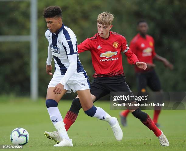 Brandon Williams of Manchester United U18s in action during the U18 Premier League match between Manchester United U8s and West Bromwich Albion U18s...