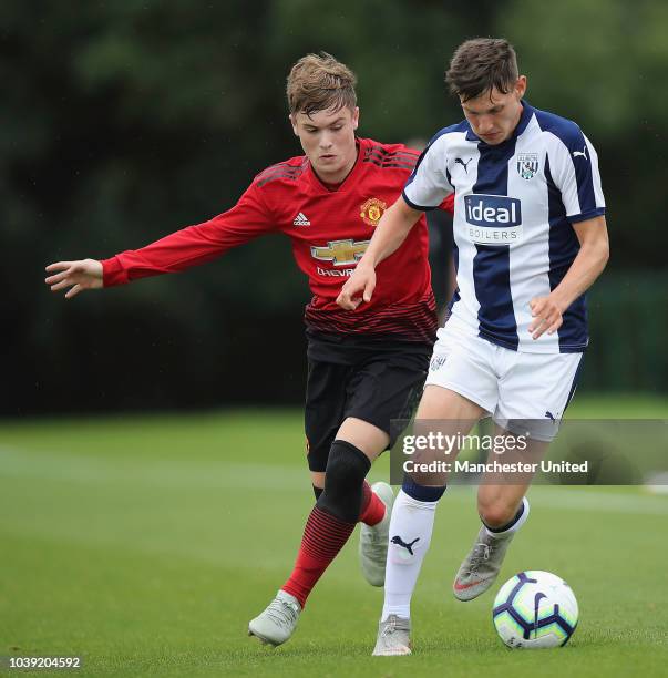 Charlie McCann of Manchester United U18s in action during the U18 Premier League match between Manchester United U8s and West Bromwich Albion U18s on...