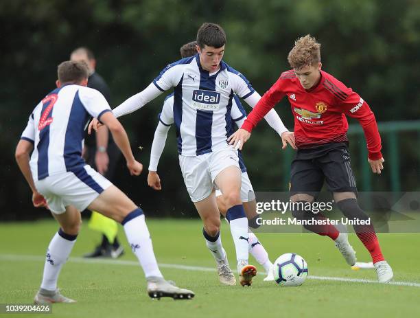 Charlie McCann of Manchester United U18s in action during the U18 Premier League match between Manchester United U8s and West Bromwich Albion U18s on...