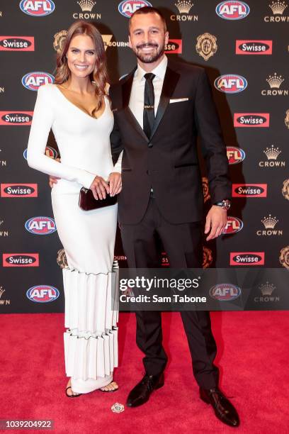 Jarryn Geary and Emma Giles attends 2018 Brownlow Medal at Crown Entertainment Complex on September 24, 2018 in Melbourne, Australia.