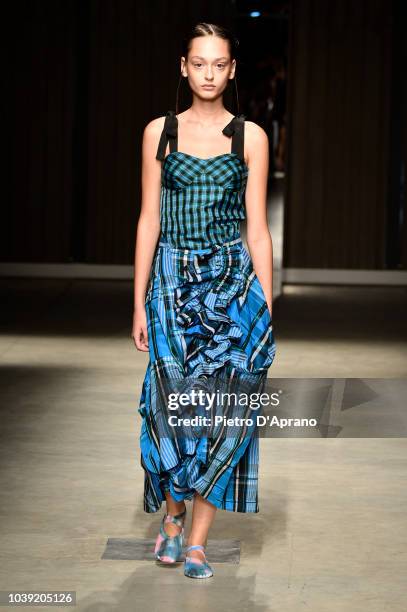 Model walks the runway at the Chika Kisada show during Milan Fashion Week Spring/Summer 2019 on September 24, 2018 in Milan, Italy.