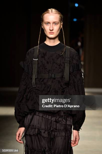 Model walks the runway at the Chika Kisada show during Milan Fashion Week Spring/Summer 2019 on September 24, 2018 in Milan, Italy.