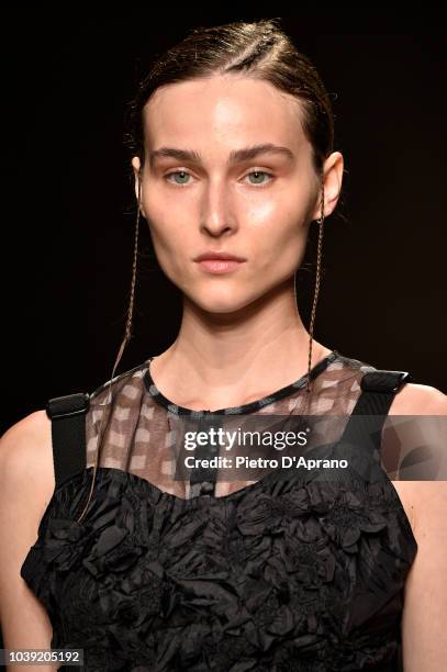 Model walks the runway at the Chika Kisada show during Milan Fashion Week Spring/Summer 2019 on September 24, 2018 in Milan, Italy.