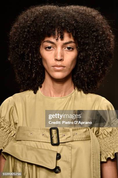 Model walks the runway at the Chika Kisada show during Milan Fashion Week Spring/Summer 2019 on September 24, 2018 in Milan, Italy.