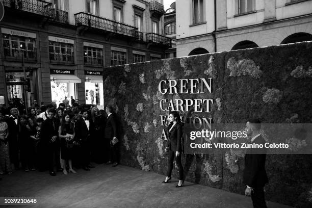 Pietro Amy Jackson attends the Green Carpet Fashion Awards at Teatro Alla Scala on September 23, 2018 in Milan, Italy.