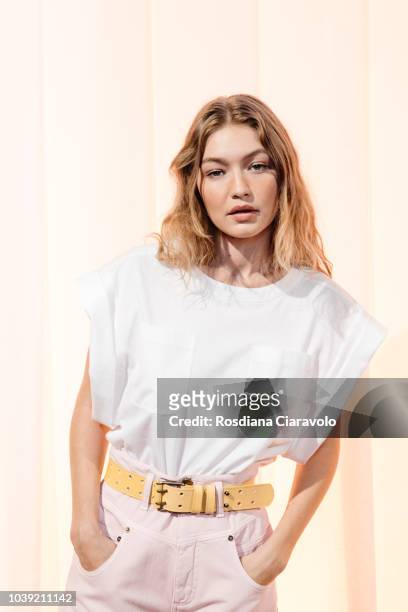 Model Gigi Hadid is seen backstage ahead of the Alberta Ferretti show during Milan Fashion Week Spring/Summer 2019 on September 19, 2018 in Milan,...