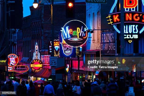 illuminated signs on beale street in memphis - memphis tennessee stock-fotos und bilder
