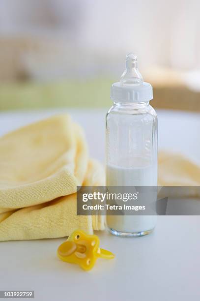 baby bottle pacifier and blanket - baby blanket stock pictures, royalty-free photos & images