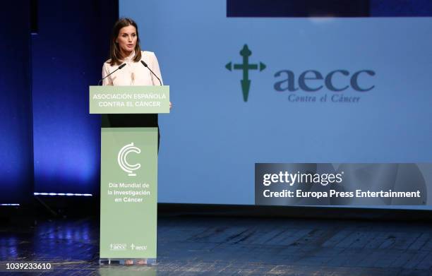 Queen Letizia of Spain attends the 'V De Vida' AECC Awards at Canal Theater on September 24, 2018 in Madrid, Spain.