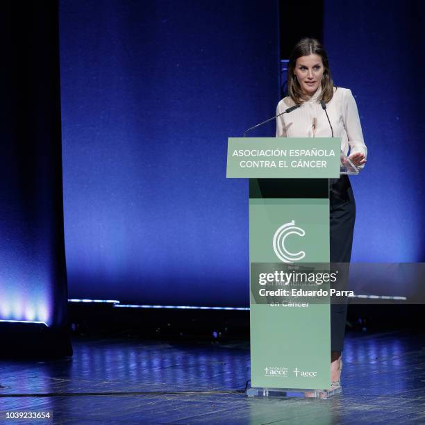 Queen Letizia of Spain attends the 'V de Vida' AECC awards at El Canal theatre on September 24, 2018 in Madrid, Spain.