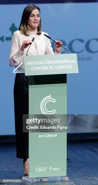 Queen Letizia of Spain attends the 'V de Vida' AECC awards at El Canal theatre on September 24, 2018 in Madrid, Spain.