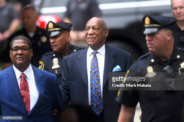 Bill Cosby arrives at the Montgomery County Courthouse on the first day of sentencing in his sexual assault trial on September 24, 2018 in...