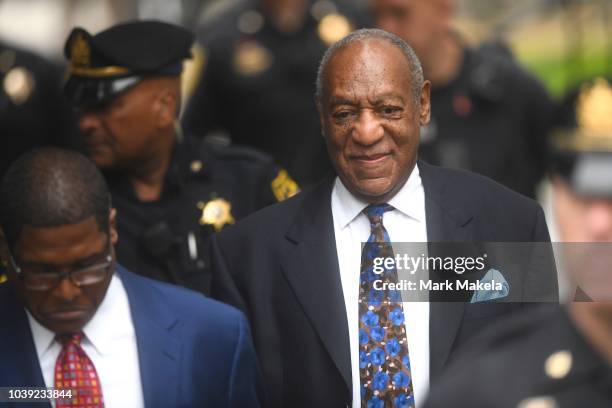 Bill Cosby arrives at the Montgomery County Courthouse on the first day of sentencing in his sexual assault trial on September 24, 2018 in...