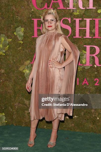 Guest attends the Green Carpet Fashion Awards at Teatro Alla Scala on September 23, 2018 in Milan, Italy.