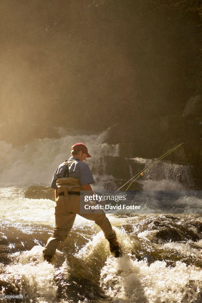 Man fly fishing in river