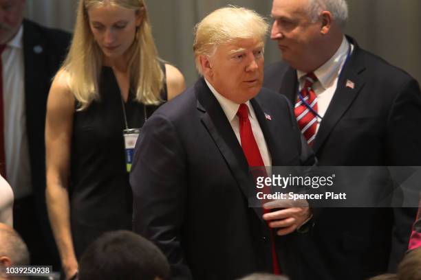 President Donald Trump attends a meeting on the global drug problem at the United Nations a day ahead of the official opening of the 73rd United...