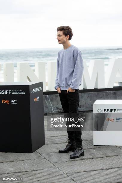 Actor Timothee Chalamet attends the 'Beautiful Boy' photocall during the 66th San Sebastian International Film Festival on September 24, 2018 in San...