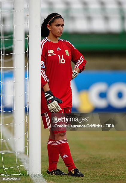 Kaylin Swart of South Africa looks on during the FIFA U17 Women's World Cup match between Germany and South Africa at the Dwight Yorke Stadium on...