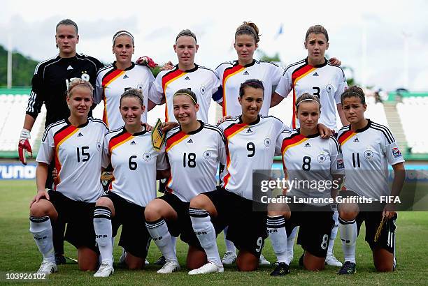 The German Team line up during the FIFA U17 Women's World Cup match between Germany and South Africa at the Dwight Yorke Stadium on September 8, 2010...