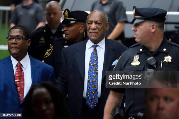 Entertainer Bill Cosby arrives for a scenting hearing at the Montgomery County Courthouse, in Norristown, PA, on September 24, 2018. Cosby appears...