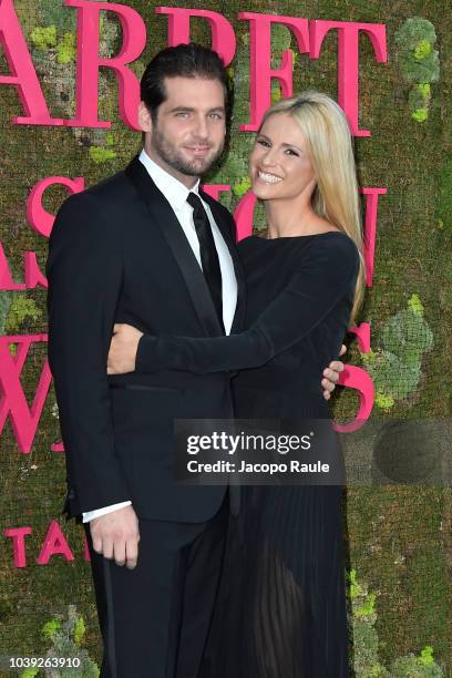 Michelle Hunziker and Tomaso Trussardi attend the Green Carpet Fashion Awards at Teatro Alla Scala on September 23, 2018 in Milan, Italy.