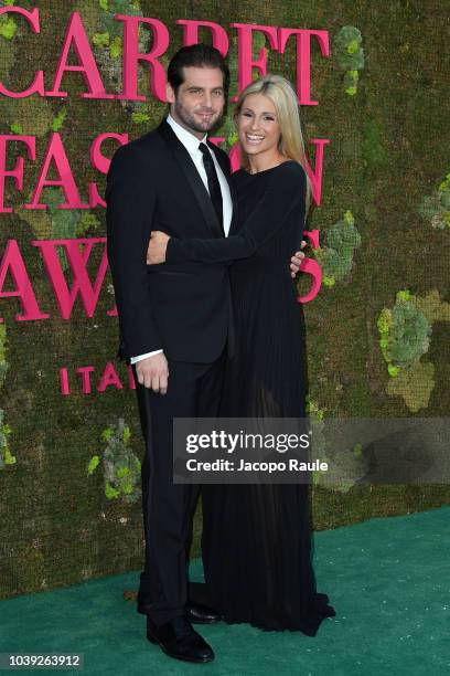 Michelle Hunziker and Tomaso Trussardi attend the Green Carpet Fashion Awards at Teatro Alla Scala on September 23, 2018 in Milan, Italy.