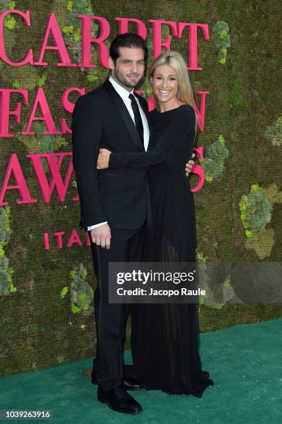 Michelle Hunziker and Tomaso Trussardi attend the Green Carpet Fashion Awards at Teatro Alla Scala on September 23, 2018 in Milan, Italy.