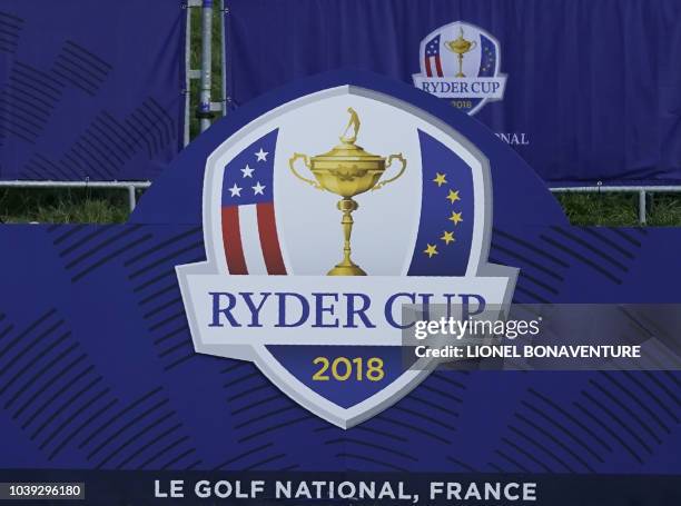 The logo is seen ahead of the 42nd Ryder Cup at Le Golf National Course at Saint-Quentin-en-Yvelines, south-west of Paris on September 24, 2018.