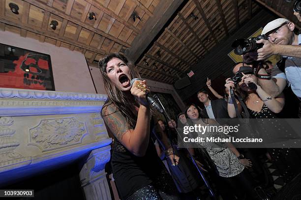 Alexis Krauss of Sleigh Bells performs during Lacoste L!VE at The Rose Bar at Gramercy Park Hotel on September 8, 2010 in New York City.