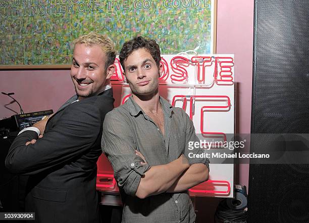 Micah Jesse and actor Penn Badgley attends Lacoste L!VE at The Rose Bar at Gramercy Park Hotel on September 8, 2010 in New York City.