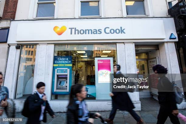 Branch of Thomas Cook travel agents stands on Islington High Street on September 24, 2018 in London, England. Thomas Cook shares fell by 25% after...