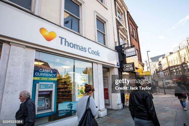 Branch of Thomas Cook travel agents stands on Islington High Street on September 24, 2018 in London, England. Thomas Cook shares fell by 25% after...