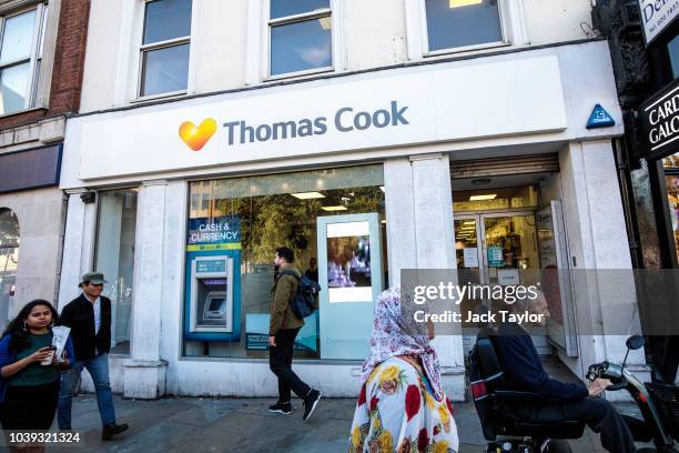 Branch of Thomas Cook travel agents stands on Islington High Street on September 24, 2018 in London, England. Thomas Cook shares fell by 25% after...