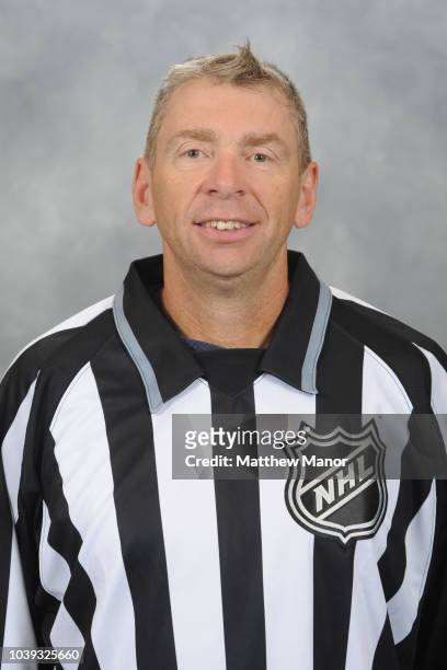 Official Pierre Racicot poses for his official headshot for the 2018-2019 season on September 11, 2018 at the HarborCenter in Buffalo, New York,...