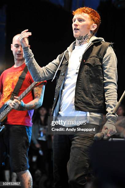 Frank Carter of Gallows performs on stage during the second day of Reading Festival 2010 on August 28, 2010 in Reading, England.