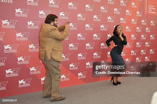 Actress Ambra Angiolini and Giuseppe Battiston attend the "Notizie Degli Scavi" photocall at the Palazzo del Casino during the 67th Venice...