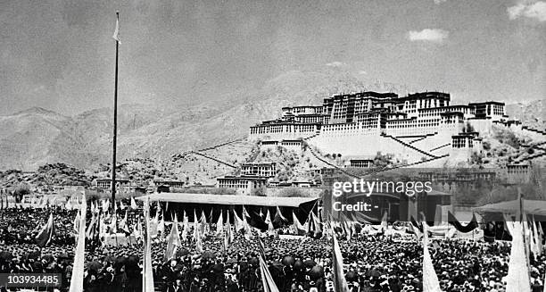 Tibetans gather during armed uprising against Chinese rule March 10, 1959 in front of the Potala Palace in Lhasa, the capital of Tibet . As a result,...