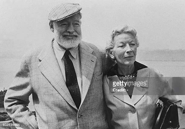 Picture dated of the 60's showing American writer Ernest Hemingway with his wife on board the "Constitution" crossing the Atlantic Ocean toward...