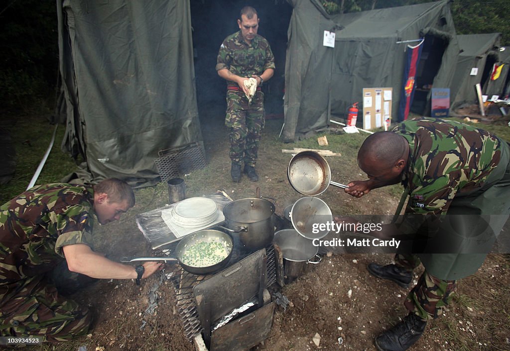 Combat Cooking British Army military chefs prepare a meal for judging during a field ...