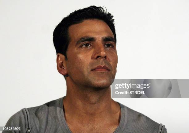 Indian Bollywood actor Akshay Kumar attends a promotional event for upcoming Hindi film "Action Replay" directed by Vipul Shah in Mumbai on September...