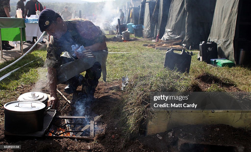 Combat Cooking British Army military chefs prepare a meal for judging in a field ...