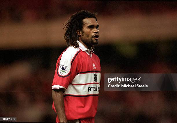 Christian Karembeu of Middlesbrough in action during the FA Carling Premiership match against Tottenham at the Riverside Stadium, in Middlesbrough,...