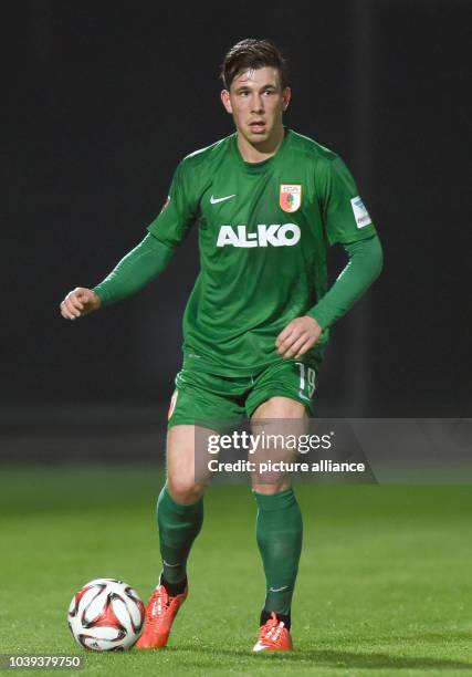 Pierre-Emile Hoejbjerg of FC Augsburg kicks the ball during a test game vs. Gaziantep in Belek, Turkey, 15 January 2015. German teams stay in Belek...