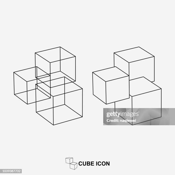 vektor geometrische liniensymbol - cube shape stock-grafiken, -clipart, -cartoons und -symbole