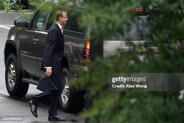 Deputy Attorney General Rod Rosenstein leaves after a meeting at the White House September 24, 2018 in Washington, DC. White House Press Secretary...