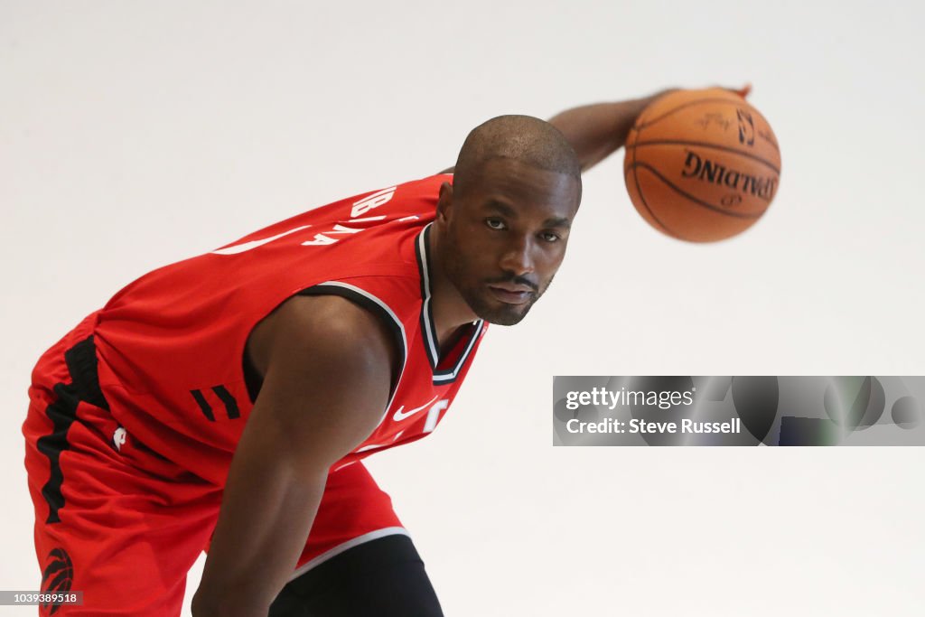 Ibaka Raptors TORONTO, ON- SEPTEMBER 24 - Toronto Raptors forward Serge Ibaka poses ...