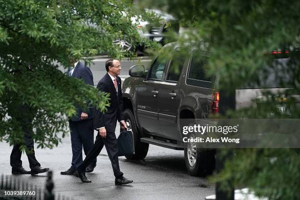 Deputy Attorney General Rod Rosenstein leaves after a meeting at the White House September 24, 2018 in Washington, DC. White House Press Secretary...