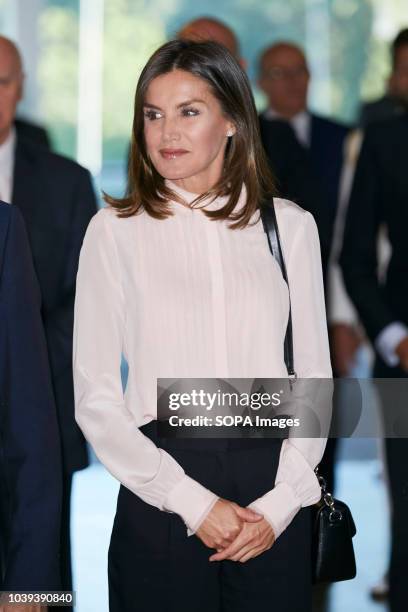 Queen Letizia of Spain seen arriving at the venue as she attends to 'V de Vida' AECC awards at El Canal Theatre in Madrid.