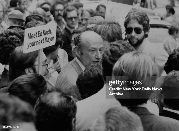 Congressman Ed Koch campaigning out on the street. September 1977