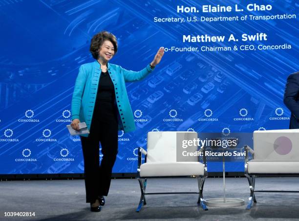 Secretary of the U.S. Department of Transportation Hon. Elaine L. Chao speaks onstage during the 2018 Concordia Annual Summit - Day 1 at Grand Hyatt...